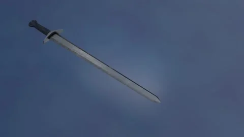3D render, an ancient iron sword that rotates on a blue background. Stock Footage 167509436