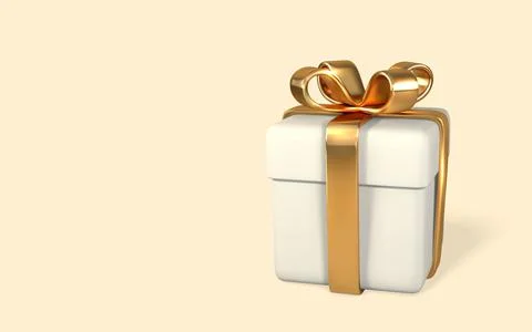 3D render and draw by mesh realistic gift box with bow. Paper box with shadow Stock Illustration