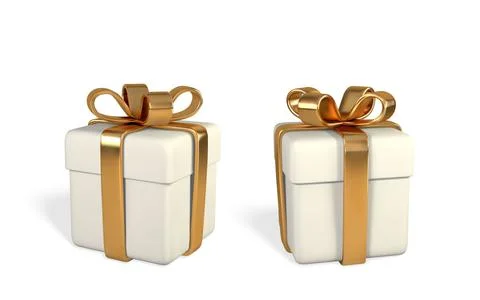 3D render and draw by mesh realistic gift box with bow. Paper box with shadow Stock Illustration