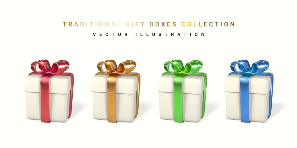 3D render and draw by mesh realistic gift box with bow. Paper box with shadow Stock Illustration