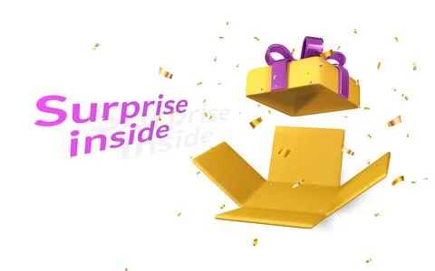3D render and draw by mesh realistic open gift box. Surprise inside. Vector i Illustrazione stock