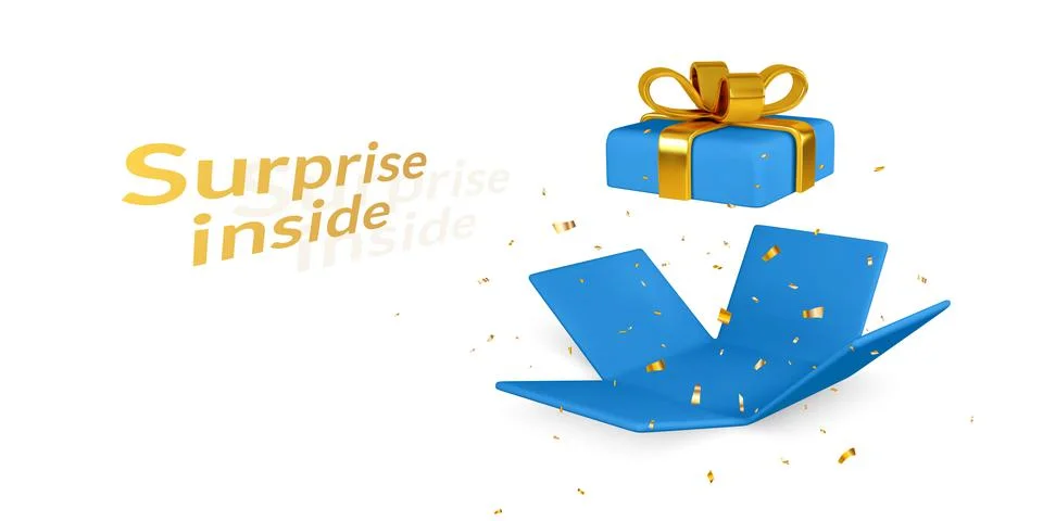 3D render and draw by mesh realistic open gift box. Surprise inside. Vector i Stock Illustration