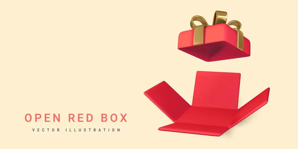 3D render and draw by mesh realistic open gift box. Surprise inside. Vector i Illustrazione stock