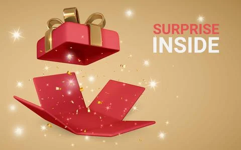 3D render and draw by mesh realistic red Gift Box on light yellow background. Stock Illustration