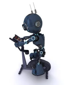 3D render of an Andriod at the gym on  an exercise bike Stock Illustration