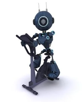 3D render of an Andriod at the gym on  an exercise bike Stock Illustration