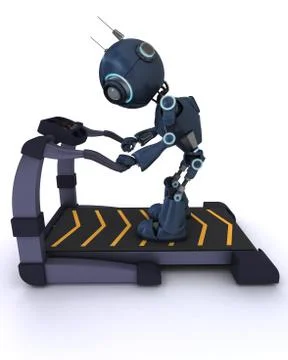 3D render of an Andriod at the gym running on a treadmill Stock Illustration