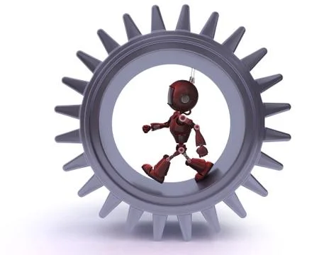 3D Render of an Android and gears concept Stock Illustration