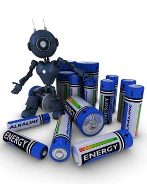3D Render of an Android with batteries Stock Illustration