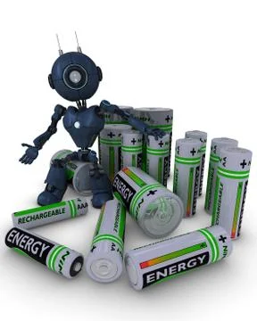 3D Render of an Android with batteries Stock Illustration