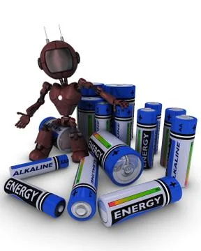 3D Render of an Android with batteries Stock Illustration