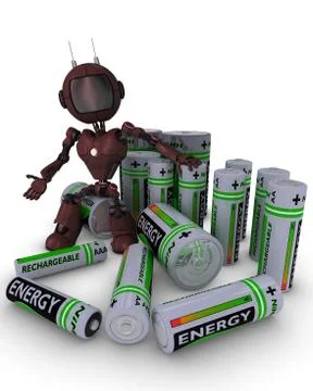 3D Render of an Android with batteries Stock Illustration