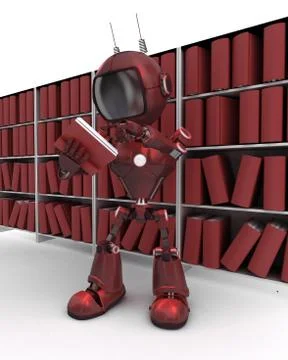 3D Render of an Android at bookshelf Stock Illustration