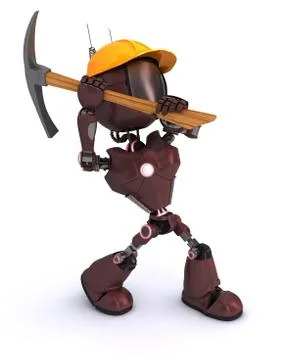 3D Render of an android Builder with a pick axe Stock Illustration