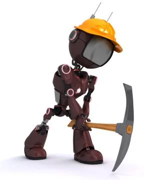 3D Render of an android Builder with a pick axe Stock Illustration