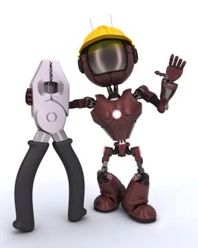 3D Render of an android Builder with pliers Stock Illustration