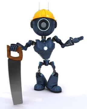 3D Render of an android Builder with a saw Stock Illustration