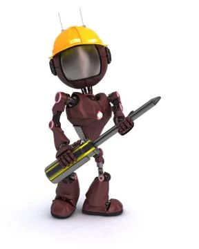 3D Render of an android Builder with a screwdriver Stock Illustration