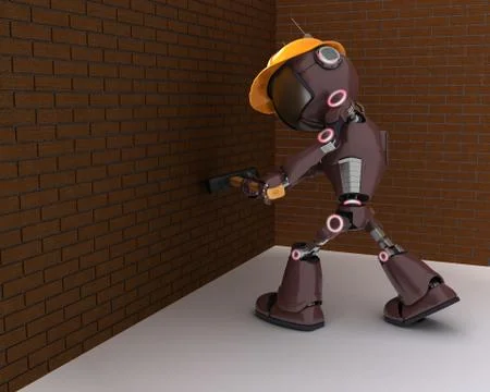 3D Render of a android Builder with a sledgehammer Stock Illustration