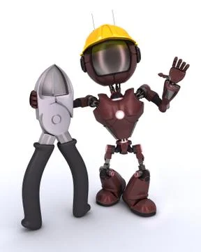 3D Render of an android Builder with wire cutters Stock Illustration