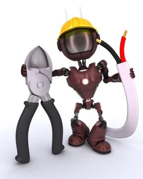 3D Render of an android Builder with wire cutters Stock Illustration