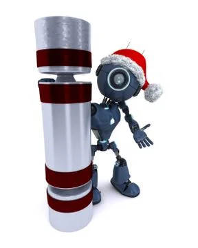 3D Render of an Android with a christmas cracker.. Illustrazione stock