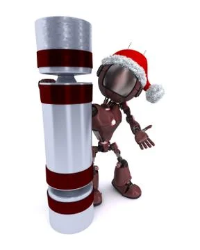 3D Render of an Android with a christmas cracker.. Stock Illustration