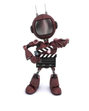 3D Render of an Android with clapper board Stock Illustration