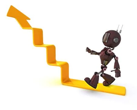 3D Render of an Android climbing a graph Illustrazione stock