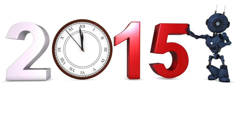 3D Render of an Android with clock before midnight Stock Illustration