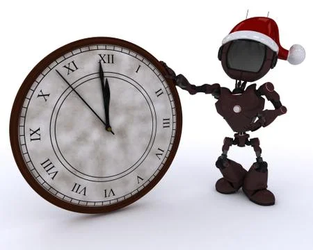 3D Render of an Android with clock before midnight Illustrazione stock