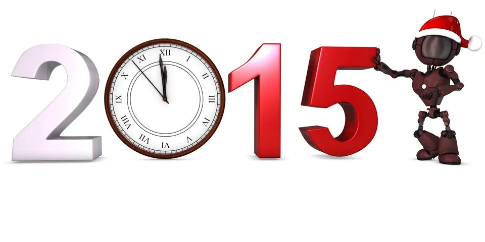 3D Render of an Android with clock before midnight Illustrazione stock