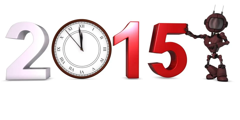 3D Render of an Android with clock before midnight Illustrazione stock