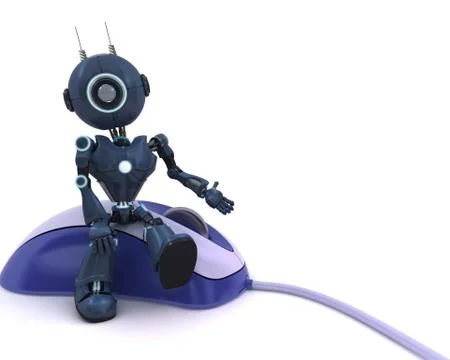 3D Render of an Android with computer mouse Stock Illustration