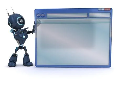 3D Render of an Android with computer window Illustrazione stock