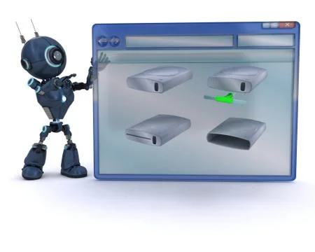 3D Render of an Android with computer window Stock Illustration