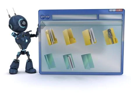 3D Render of an Android with computer window Stock Illustration