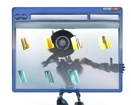 3D Render of an Android with computer window Illustrazione stock