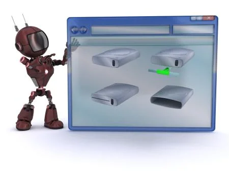3D Render of an Android with computer window Stock Illustration