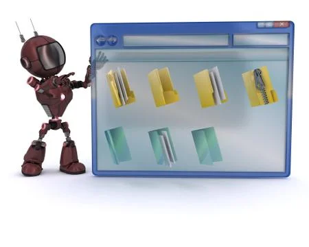 3D Render of an Android with computer window Illustrazione stock