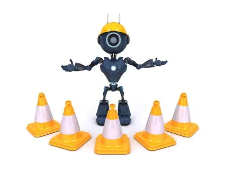 3D Render of an Android at construction site Stock Illustration