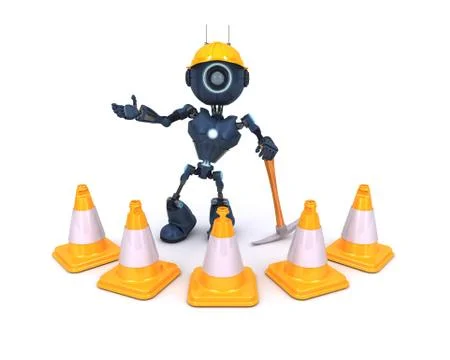 3D Render of an Android at construction site Stock Illustration