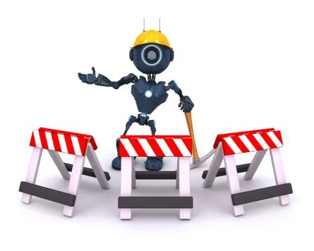 3D Render of an Android at construction site Stock Illustration