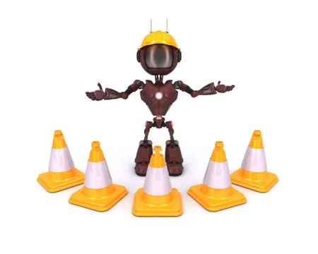 3D Render of an Android at construction site Stock Illustration