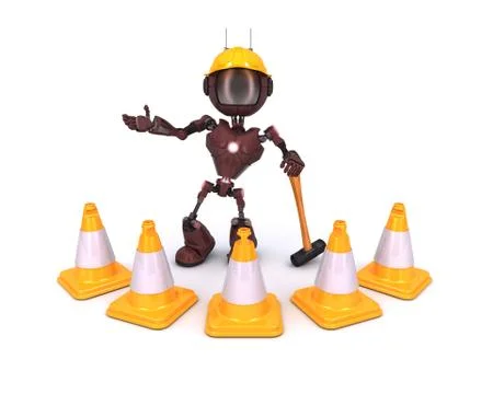 3D Render of an Android at construction site Stock Illustration
