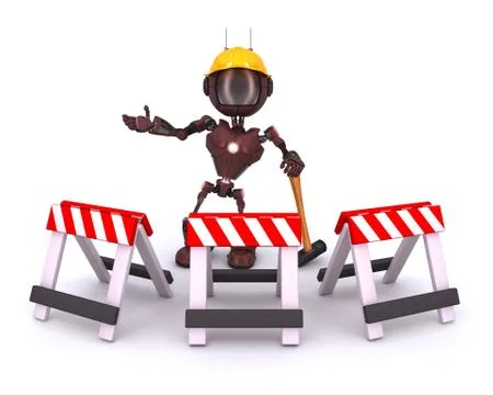 3D Render of an Android at construction site Stock Illustration