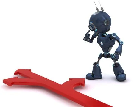 3D Render of an Android with directioins arrows Stock Illustration