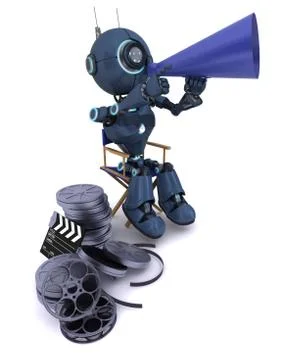 3D Render of an Android in directors chair with megaphone Stock Illustration