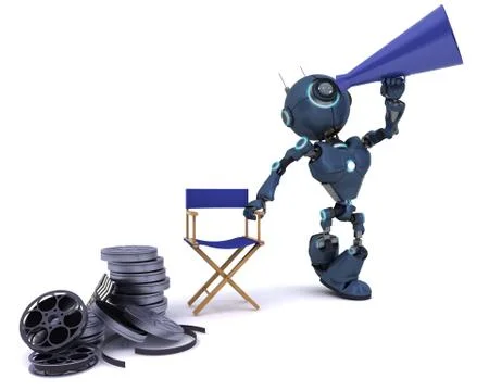 3D Render of an Android in directors chair with megaphone Stock Illustration