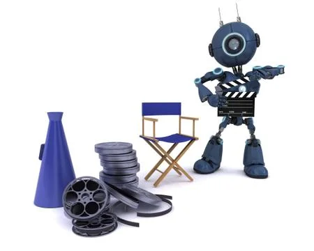3D Render of an Android in directors chair with megaphone Stock Illustration